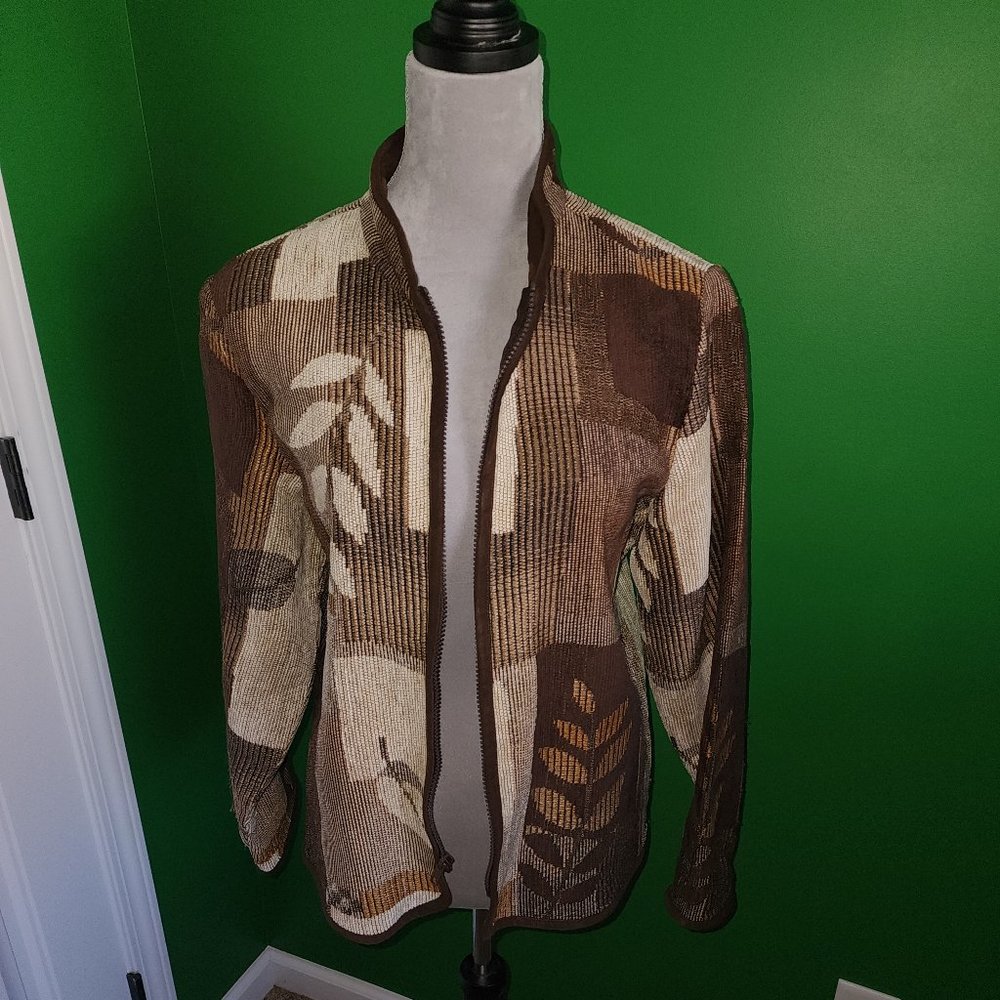 Coldwater Creek Zip Front Jacket Leaves Size M